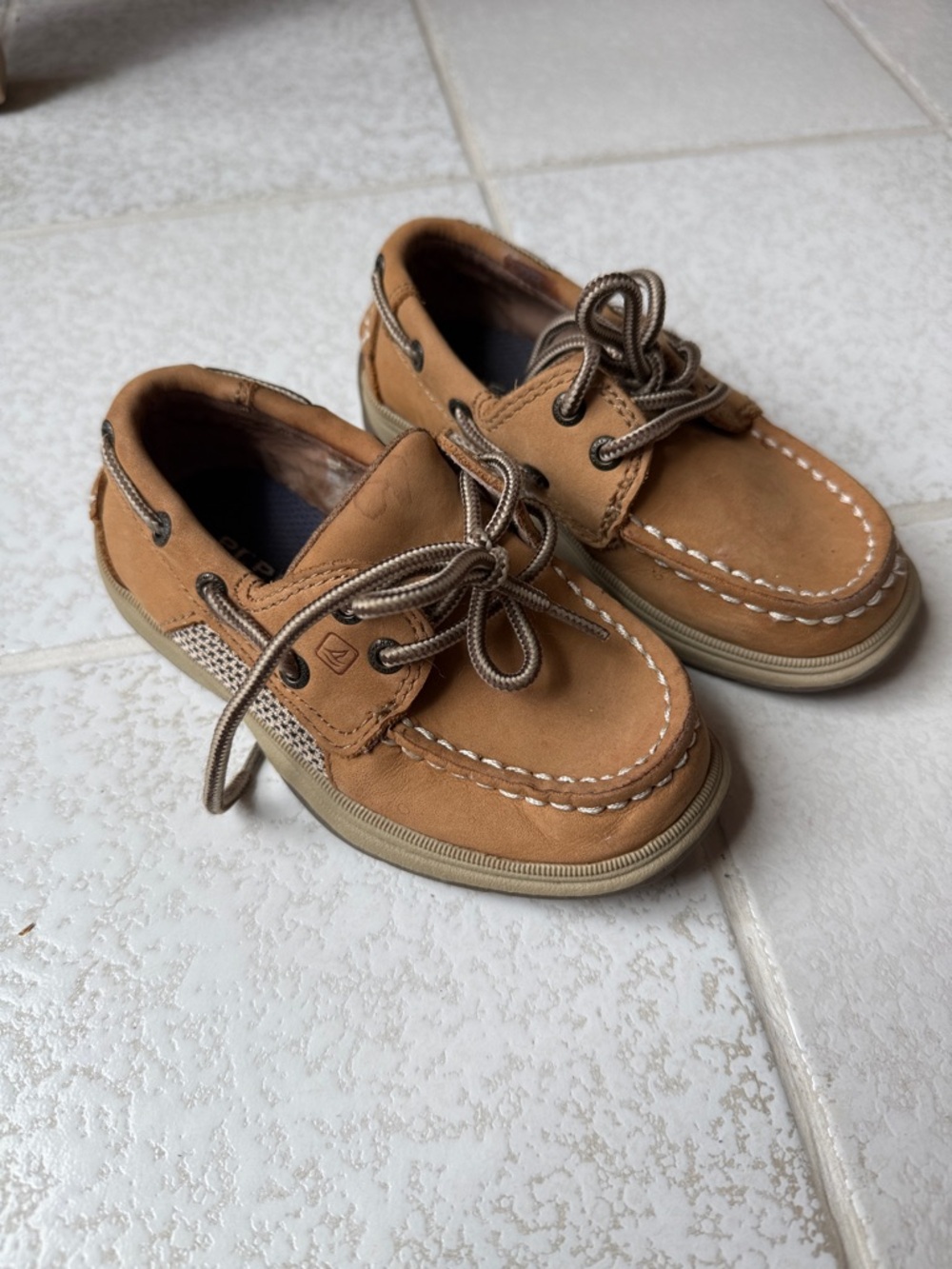 Kids Tan Boat Shoes with Laces